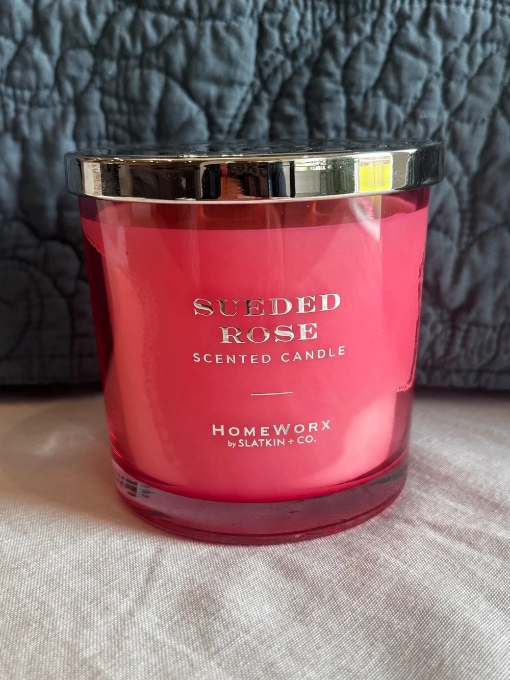 HomeWorx Sueded Rose 3 Wick Candle 14 oz Sun Rose Black Currant BRAND NEW